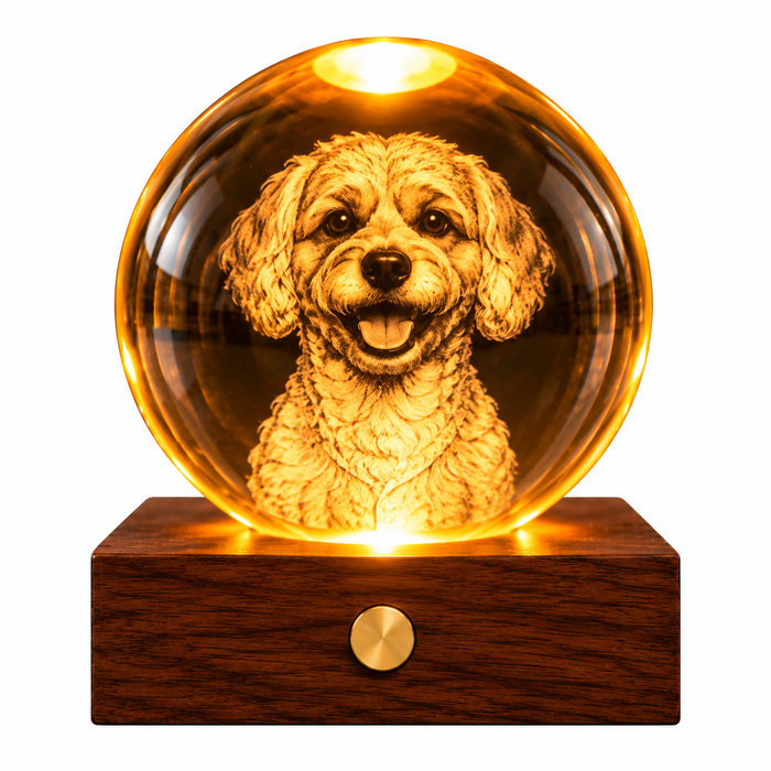 Gingko Wooden 3D Amber Crystal Weighted Ball LED Light