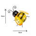 Yellow and black bee-shaped object with dimensions on a white background