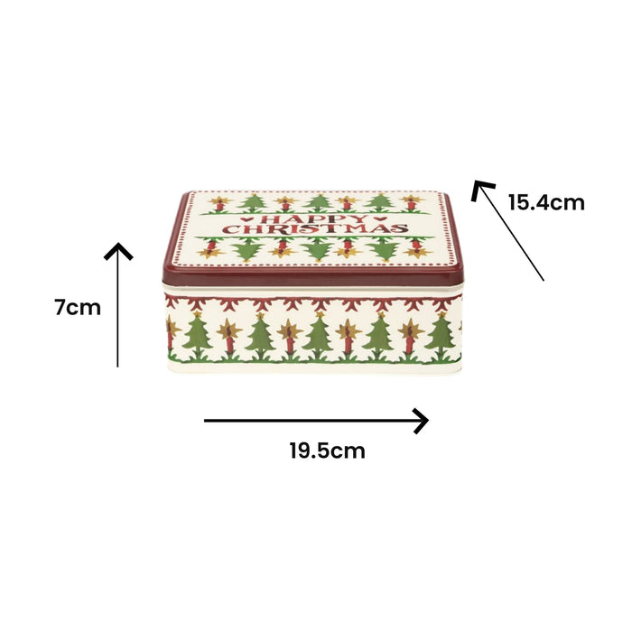 Rectangular Christmas-themed box with dimensions labeled on a white background