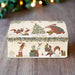 Decorative storage box with Christmas-themed illustrations on a white background
