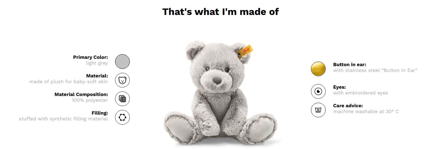 Steiff Bearzy Bear Grey Teddy Bear 28cm