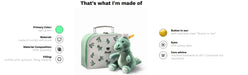 Dinosaur toy with a suitcase labeled 'That's what I'm made of' on a white background