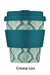 Reusable coffee cup with palm leaf pattern and blue lid on a white background