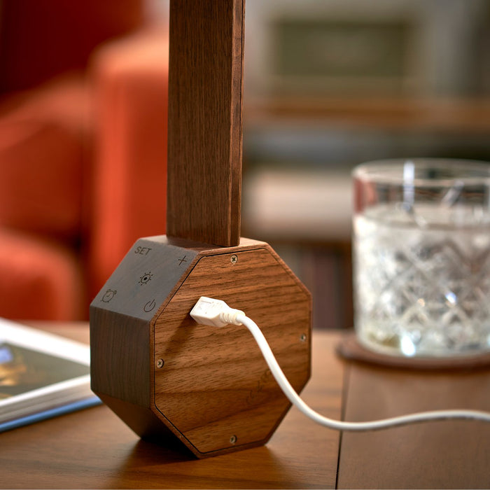Gingko Octagon One Plus Natural Wood Alarm Clock & LED Desk Lamp