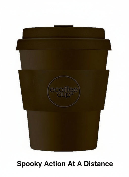 Brown reusable coffee cup with lid on a white background