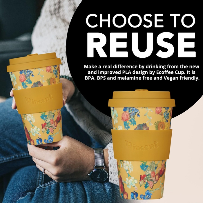 Ecoffee Cup Vincent Van Gogh Flowers 50th Anniversary Reusable Travel Mug 14oz