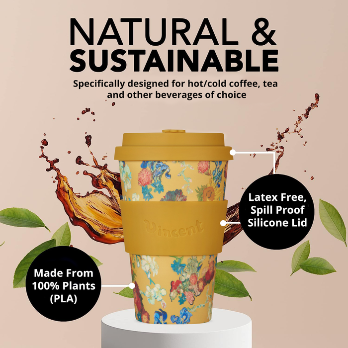 Ecoffee Cup Vincent Van Gogh Flowers 50th Anniversary Reusable Travel Mug 14oz