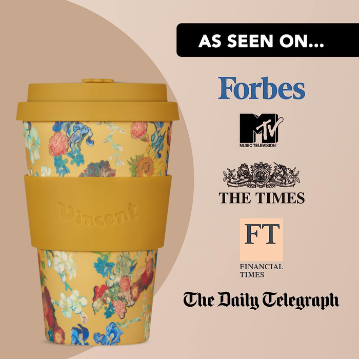 Ecoffee Cup Vincent Van Gogh Flowers 50th Anniversary Reusable Travel Mug 14oz