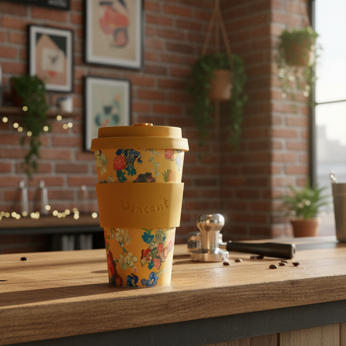 Ecoffee Cup Vincent Van Gogh Flowers 50th Anniversary Reusable Travel Mug 14oz