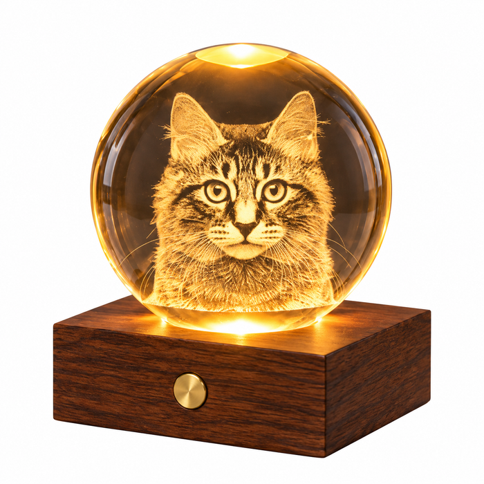 Gingko Wooden 3D Amber Crystal Weighted Ball LED Light