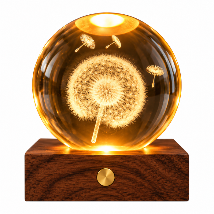 Gingko Wooden 3D Amber Crystal Weighted Ball LED Light