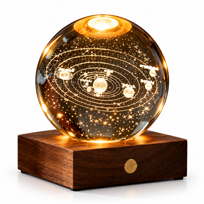 Gingko Wooden 3D Amber Crystal Weighted Ball LED Light