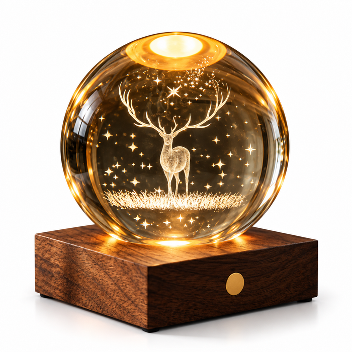 Gingko Wooden 3D Amber Crystal Weighted Ball LED Light