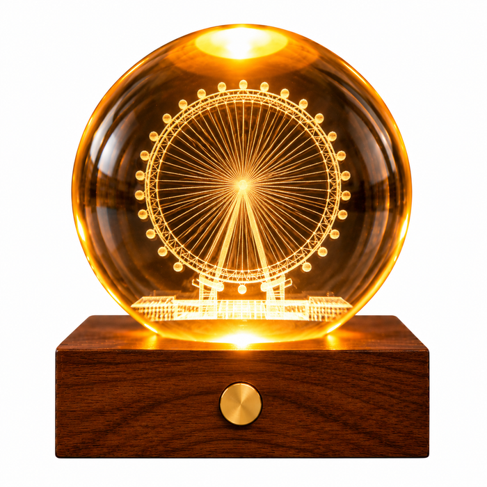 Gingko Wooden 3D Amber Crystal Weighted Ball LED Light