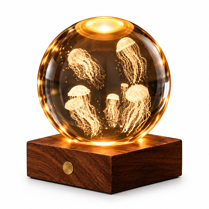 Gingko Wooden 3D Amber Crystal Weighted Ball LED Light