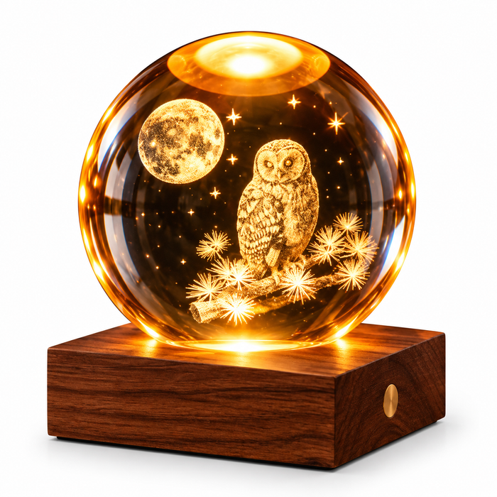 Gingko Wooden 3D Amber Crystal Weighted Ball LED Light