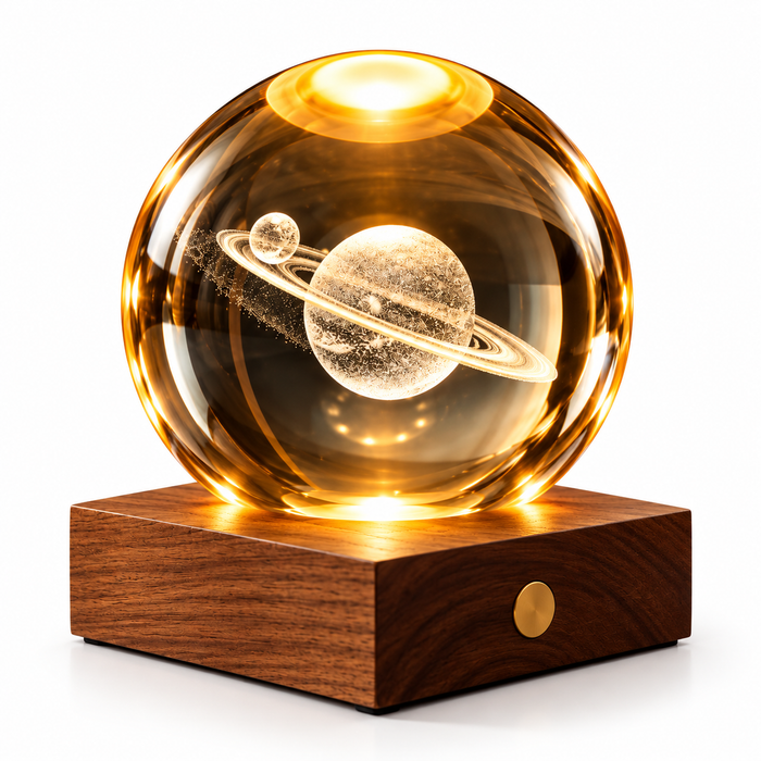 Gingko Wooden 3D Amber Crystal Weighted Ball LED Light