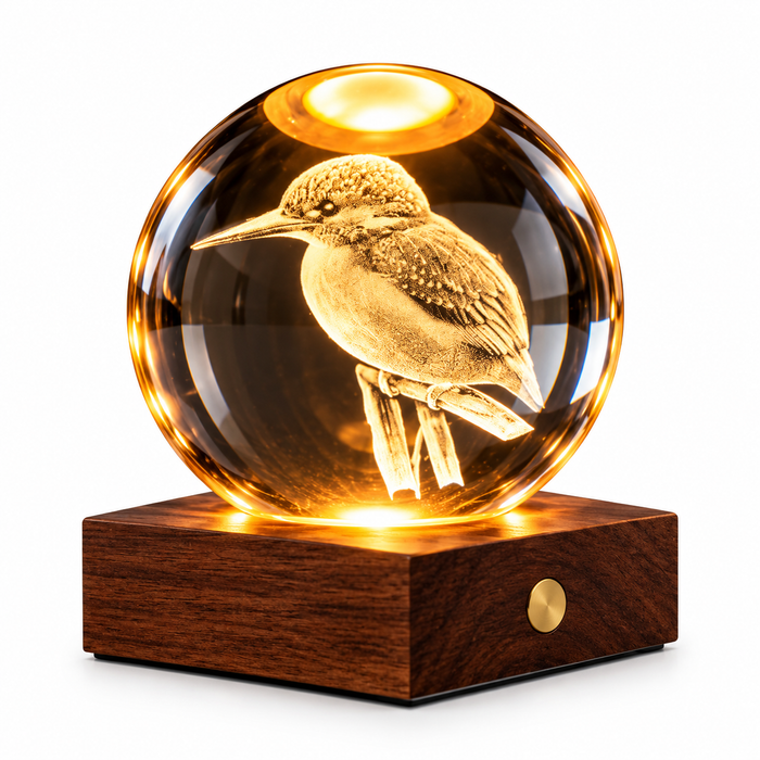 Gingko Wooden 3D Amber Crystal Weighted Ball LED Light