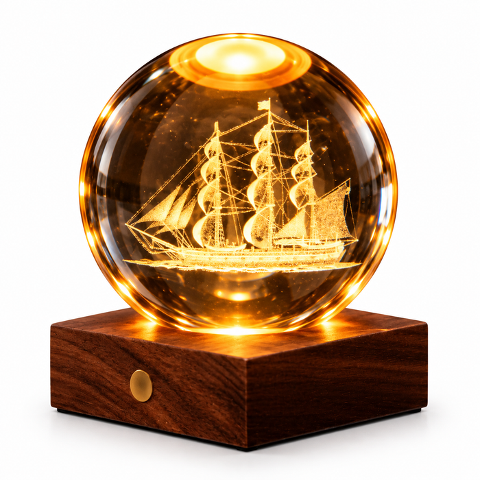 Gingko Wooden 3D Amber Crystal Weighted Ball LED Light