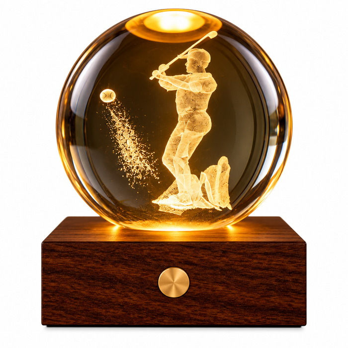 Gingko Wooden 3D Amber Crystal Weighted Ball LED Light
