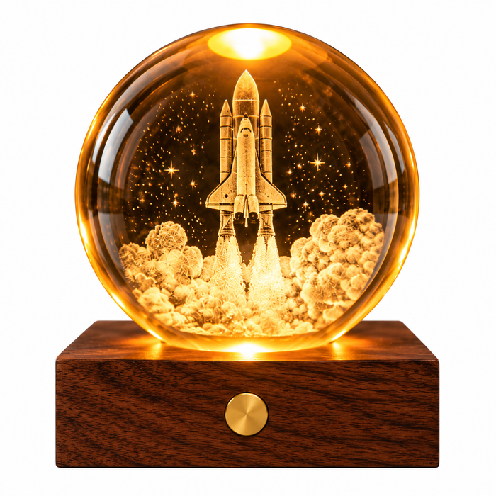 Gingko Wooden 3D Amber Crystal Weighted Ball LED Light