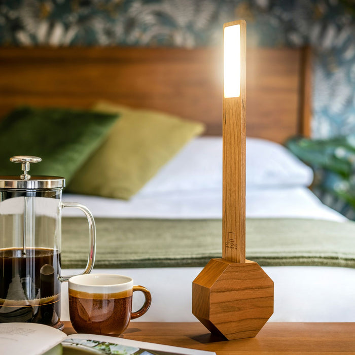 Gingko Octagon One Plus Natural Wood Alarm Clock & LED Desk Lamp