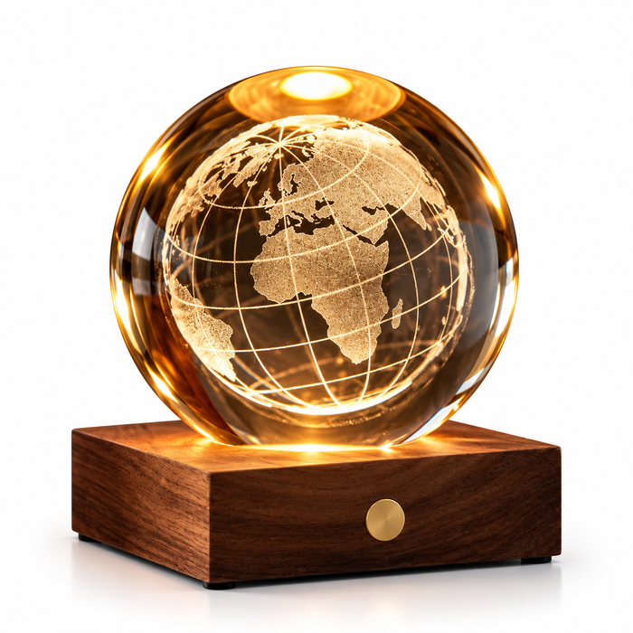 Gingko Wooden 3D Amber Crystal Weighted Ball LED Light