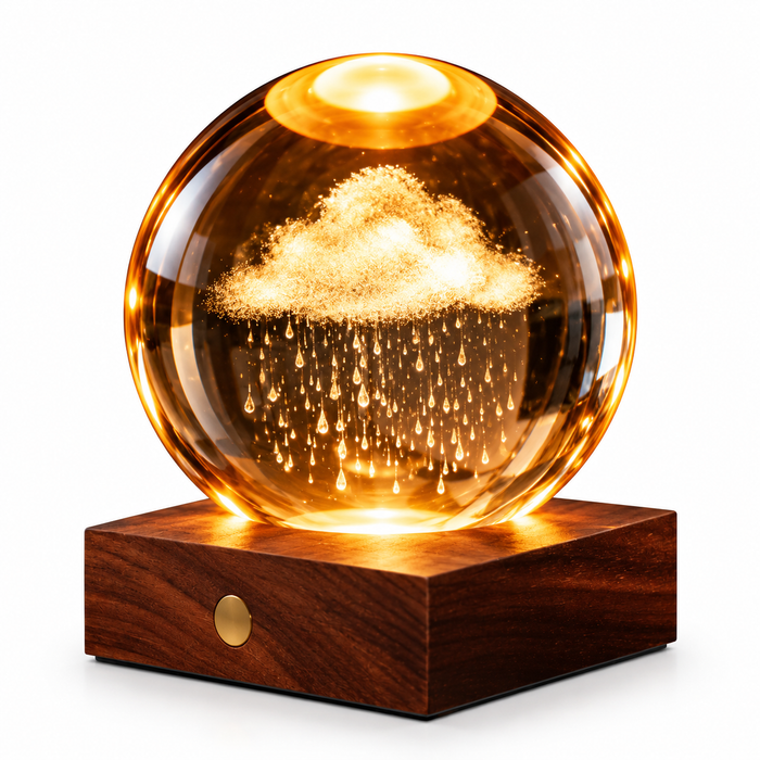 Gingko Wooden 3D Amber Crystal Weighted Ball LED Light