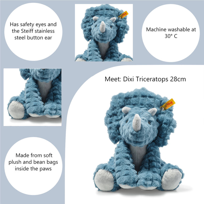 Steiff Dixi Triceratops Dinosaur Plush Soft Toy 28cm