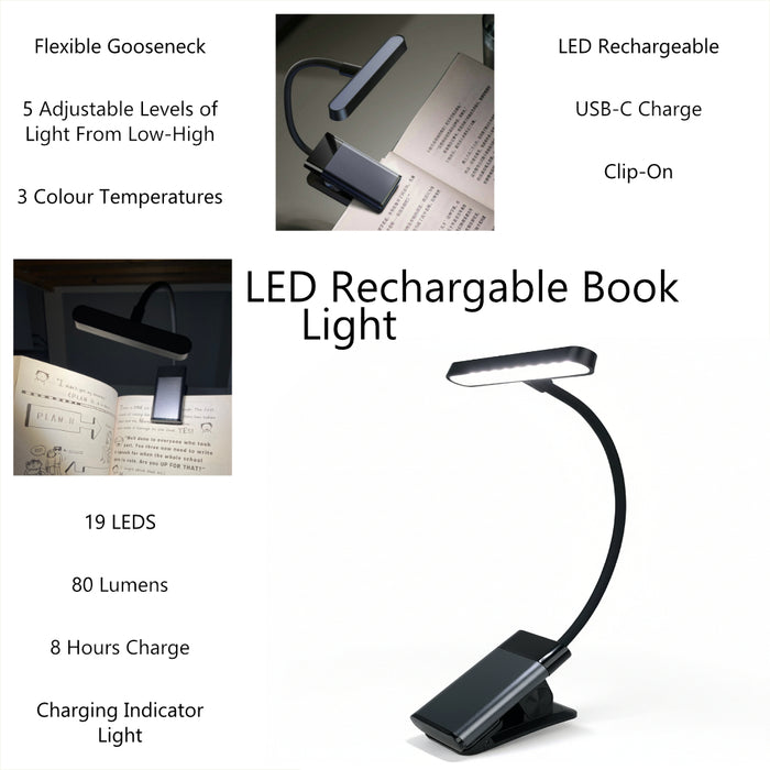Xtralite LED Rechargeable Clip-On Book Light With Adjustable Brightness