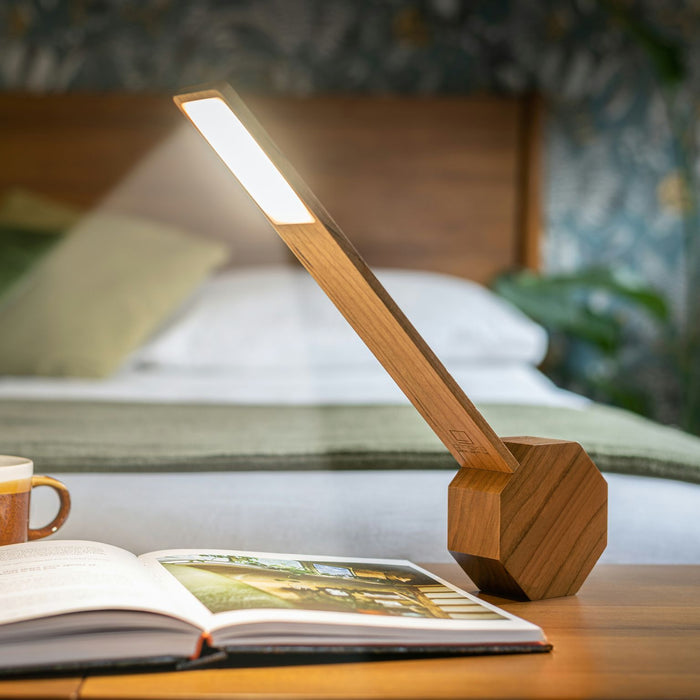 Gingko Octagon One Plus Natural Wood Alarm Clock & LED Desk Lamp