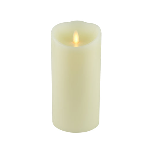 White LED candle with a lit flame on a white background