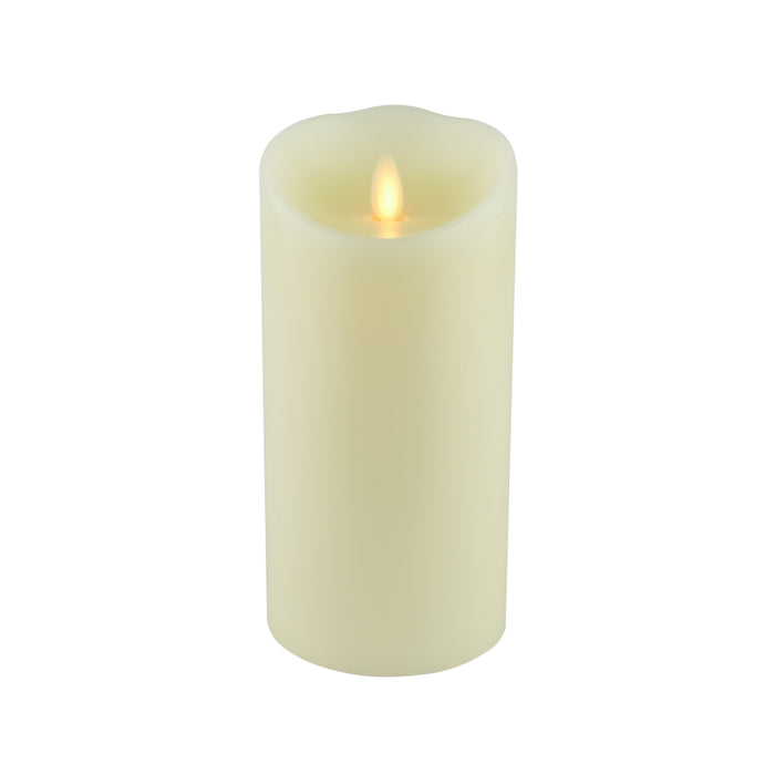 White LED candle with a lit flame on a white background