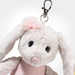 Plush bunny keychain with a pink bow on a white background