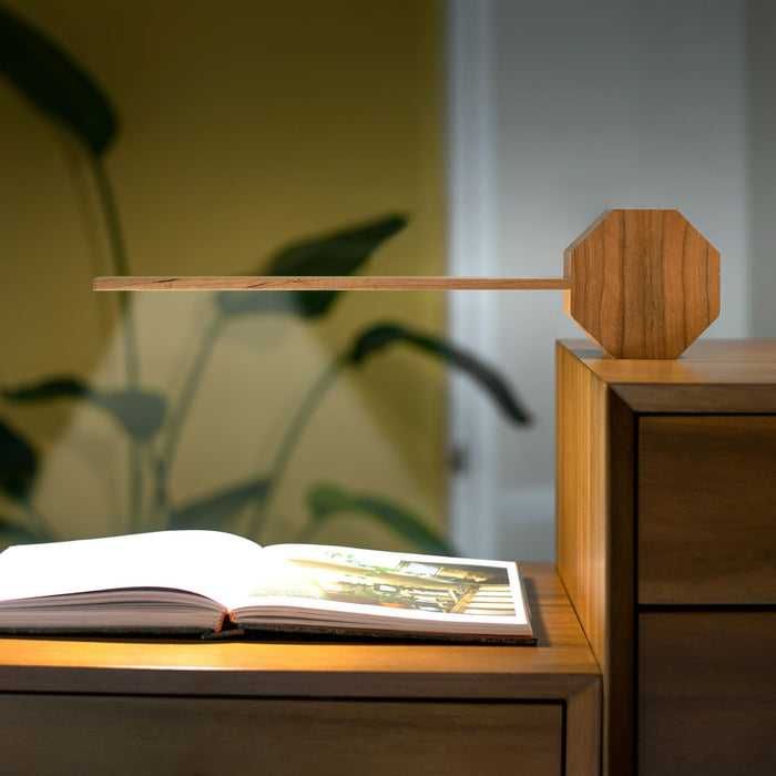 Gingko Octagon One Plus Natural Wood Alarm Clock & LED Desk Lamp
