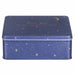 Blue tin box with star pattern and 'love you to the moon and back' text on a white background