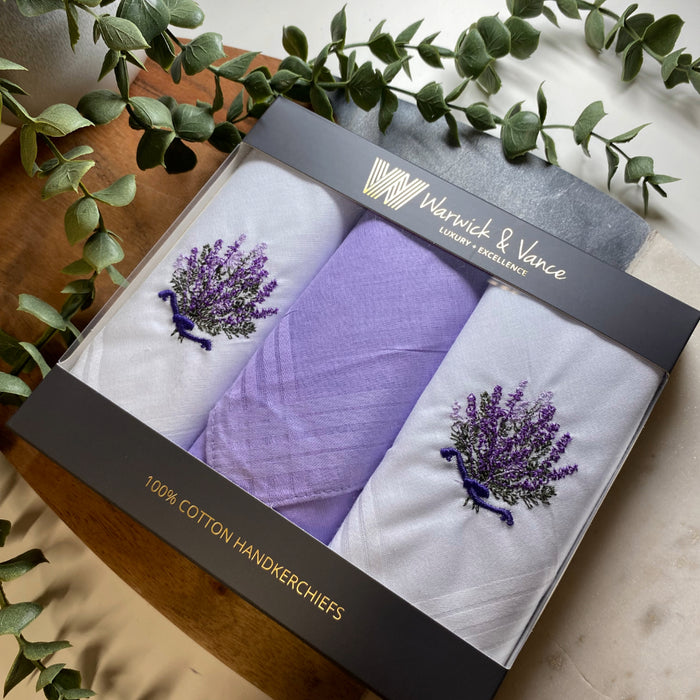 Warwick & Vance Women's 100% Cotton Lavender Handkerchiefs 3 Pack