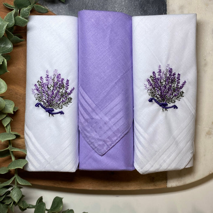 Warwick & Vance Women's 100% Cotton Lavender Handkerchiefs 3 Pack
