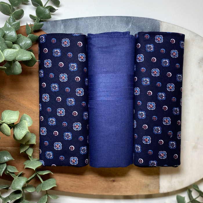 Warwick & Vance Men's 100% Cotton Blue Patterned Handkerchiefs 3 Packs