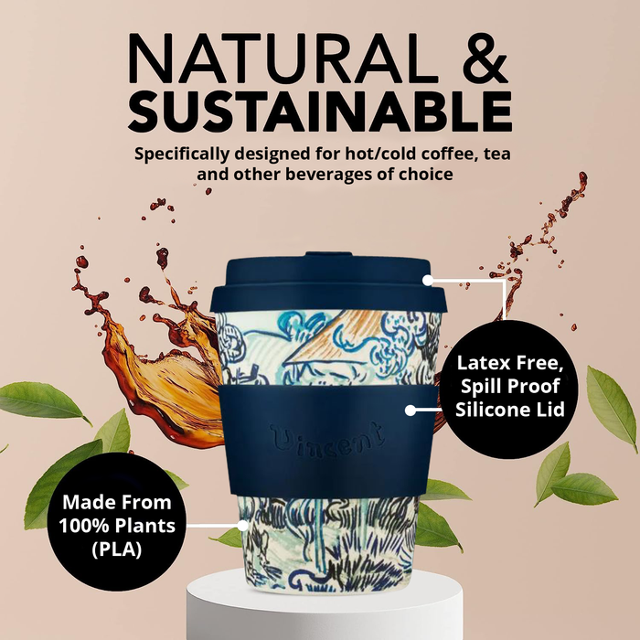 12oz 350ml Vincent Van Gogh Ecoffee Cup Reusable Eco-Friendly Plant Based Coffee Cup (More Colours Available)