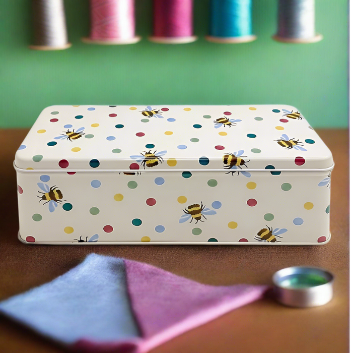 Emma Bridgewater Cream Polka Dot Bumblebees Long Rectangular Storage Tin