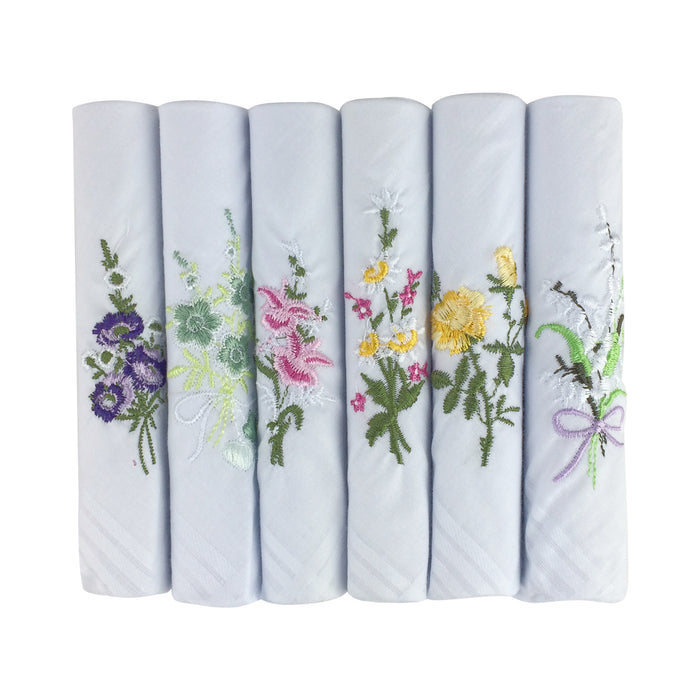 Spence Bryson Women's White Floral Embroidery Handkerchiefs 6 Pack