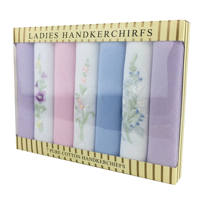 Spence Bryson Women's Dyed Colour Floral Embroidery Handkerchiefs7 Pack