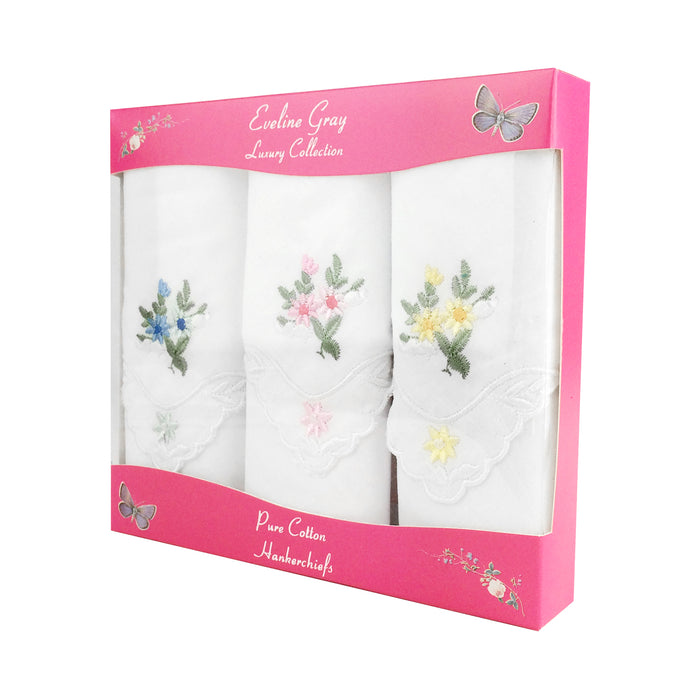 Spence Bryson Women's White Floral Embroidered Corners Handkerchiefs 3 Pack