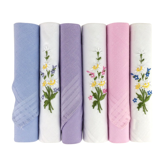 Spence Bryson Women's Coloured Floral 100% Cotton Boxed Handkerchiefs 6 Pack