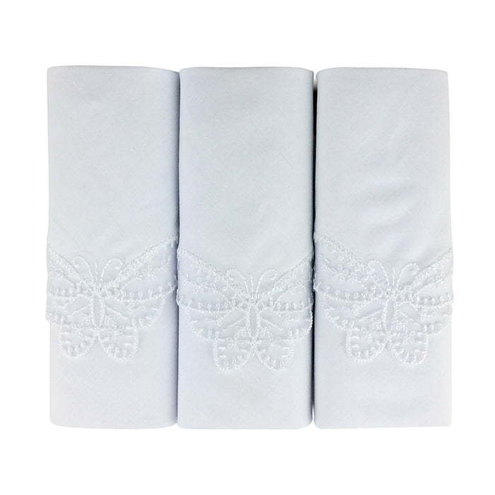 Spence Bryson Ladies White Butterfly Lace Corner Handkerchiefs 3 Pack