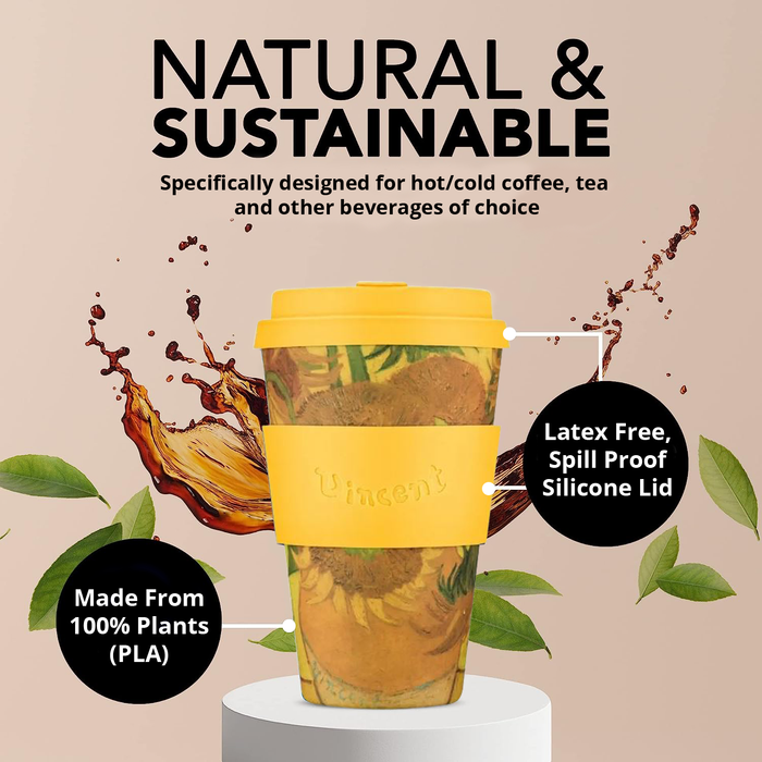Ecoffee Cup Vincent Van Gogh Sunflowers Reusable Travel Mug 14oz