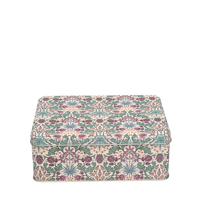 William Morris decorative box with floral pattern on a white background