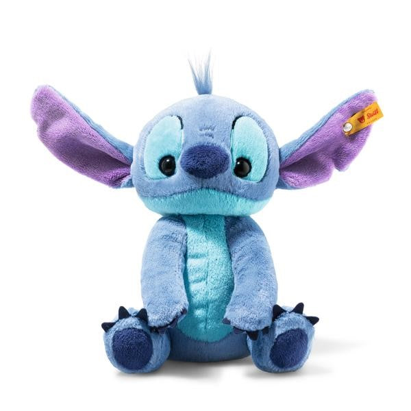 Plush toy resembling a character with blue and purple colors on a white background