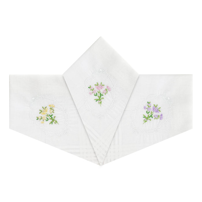 Warwick & Vance Women's 100% Cotton Assorted White Floral Handkerchiefs 3 Pack
